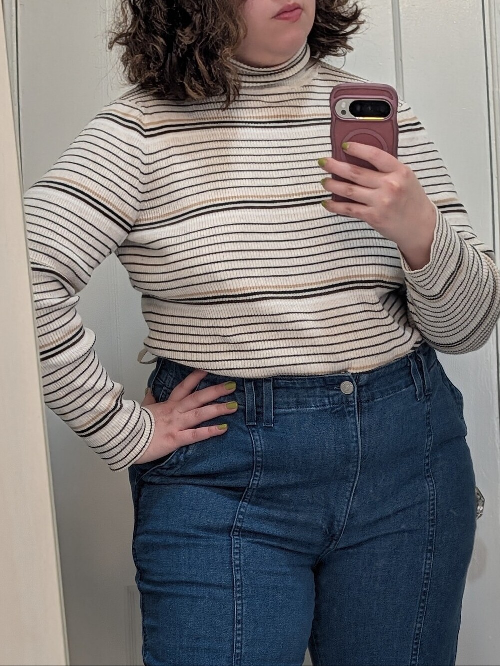 Charter Club Striped Cream Ribbed Turtleneck Longsleeve Top Size XL